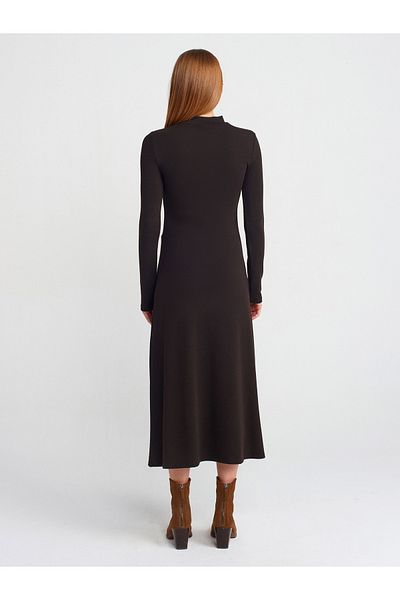 Dilvin 91339 Rochie Midi cu mâneci lungi-Maro închis