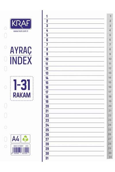 KRAF File Separator - Braces 1-31 Numbers