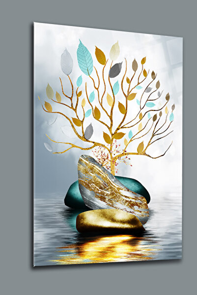 glassartdesign Pictură pe sticlă nerecăsată cu pietre și lemn Pictură modernă...