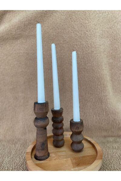 LİFENES Dekoratif Ahşap Şamdan Mumluk 3'lü
