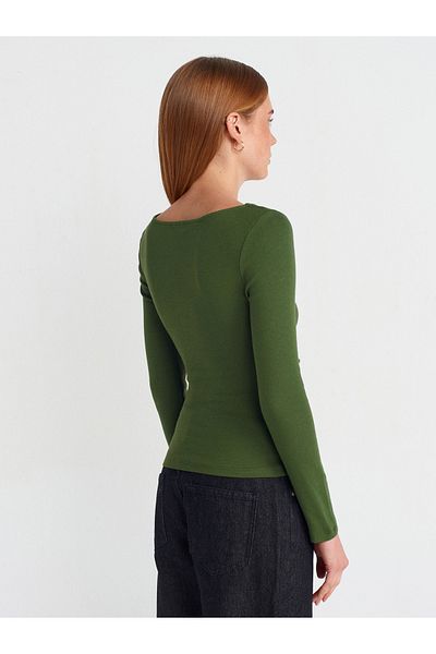Dilvin 31401 Μαζευμένο Boat Neck Top-Σκούρο Χακί