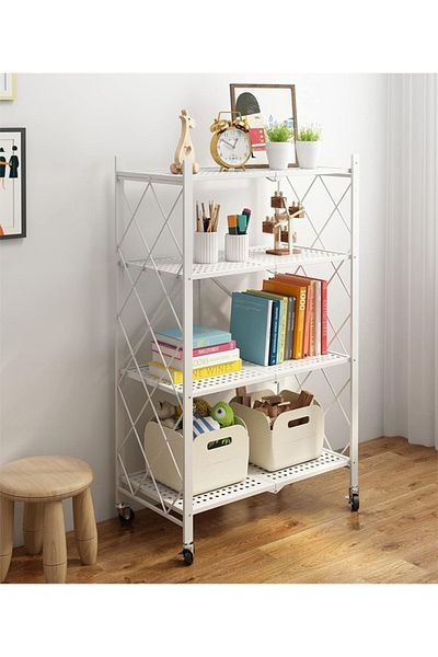 Taimi 4-tier Moveable 72x38x126cm Foldable Storage Shelves White