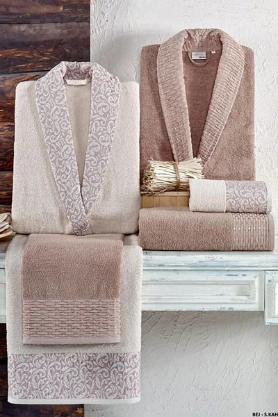 Taç Οικογενειακό Σετ Μπουρνούζι Crystal Dream 6 Piece Jacquard - Milk Brown & Beige