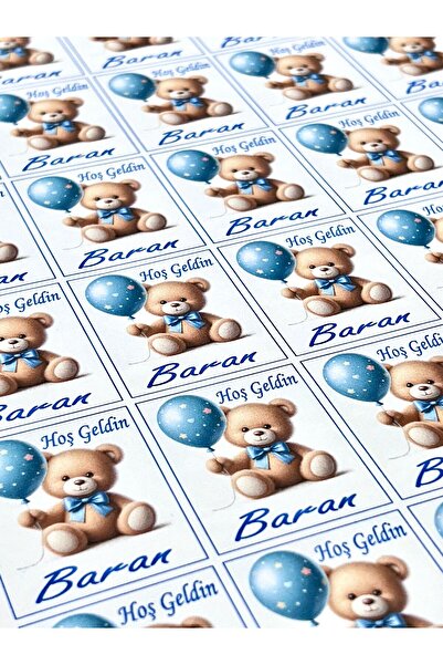 Nikah Şekeri Market Yapışkanlı Isim Etiketi Mavi Balonlu ve Papyonlu Ayıcık  ...