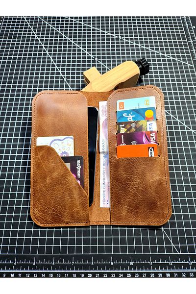 FH LEATHER GOODS Genuine Leather Handmade Wallet with Phone Compartment - Suitable for All Phones (Ime Special)