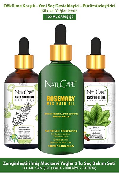 NatuCare Zenginleştirilmiş Mucizevi Yağlar 3'lü Saç Bakım Seti 100 ml (AMLA-B...