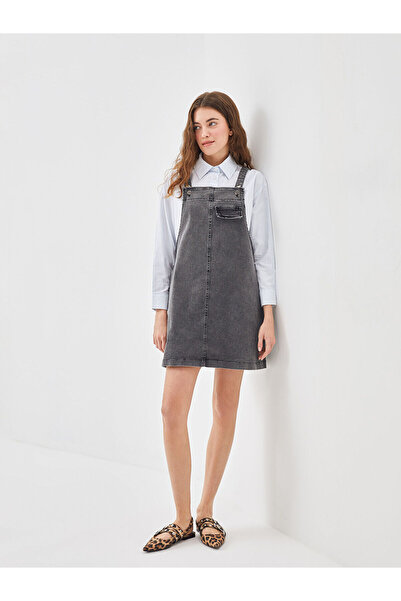 LC Waikiki Anthracite Square Neck Women's Jean Salopet