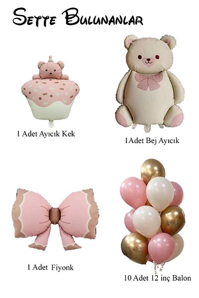 Patladı Gitti مجموعة احتفالات للفتيات الصغيرات بتصميم الدب الرجعية من Baby Shower