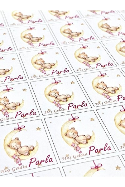 Nikah Şekeri Market Lepilna etiketa sa imenom Mesec i Uspavani Medved Roza 3,...