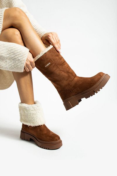 Ayax Γυναικείες μπότες Tan Suede Shearling