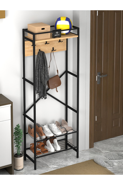 moniev Metal Portmanto Raflı Elbise Askılığı Vestiyer Ayakkabılık Modern 3 Ra...