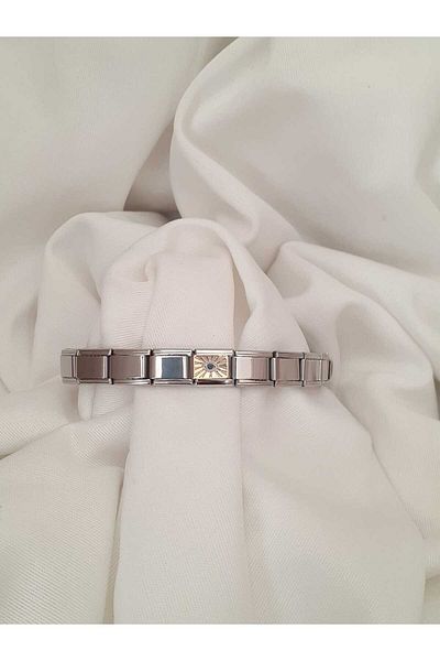 bijoux uniques Italian Charm Bracelet with Steel Evil Eye Icon