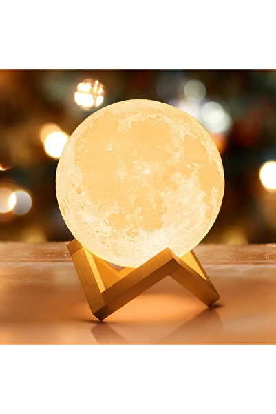 hediyeofisi Plastik Standlı 3d Ay Gece Lambası Dekoratif Küre Led 3d Ay Lamba
