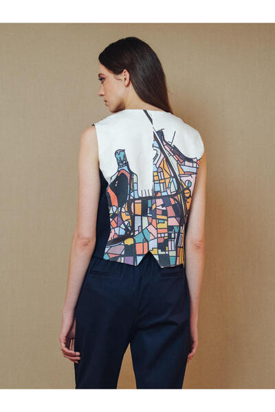 A MARILLA'S İSTANBUL LACİVERT SYDNEY ASTARI HARİTA DESENLİ YELEK