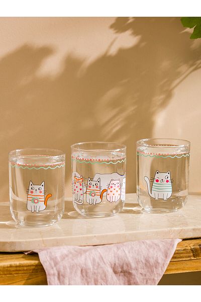 LC Waikiki Lcwk Cat Printed Glass Glass Set of 3 350 ml