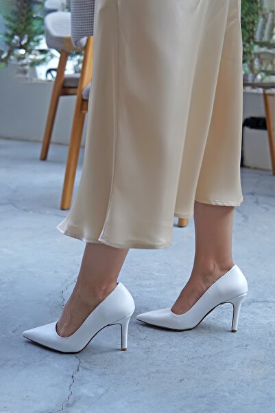 LAMİNTA Marlowe Beyaz Deri Stiletto Kadı Topuklu Ayakkabı