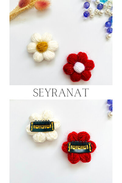 seyranat Red and White Glitter 2-Piece Daisy Clip Baby Hair Clip - Newborn Ha...
