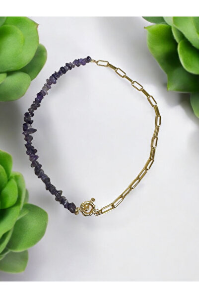 The Magıc of Healıng Ring Detailed Amethyst Natural Stone Wrinkled Necklace