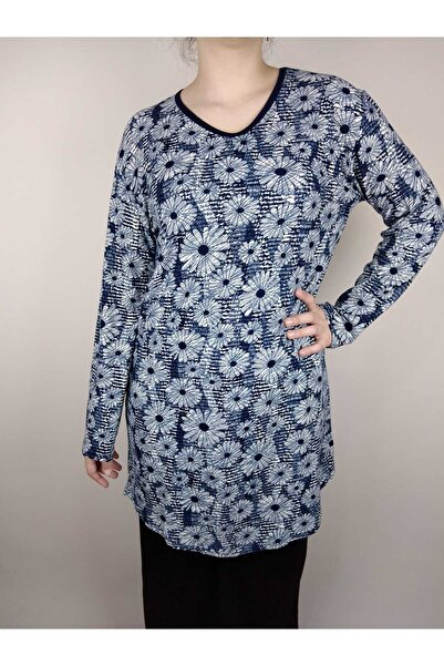 YAŞAR TRİKO Жіноча темно-синя туніка з V-подібним вирізом, довгими рукавами та м'якою тканиною