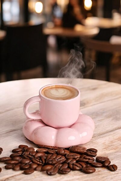 Heredot طقم فناجين قهوة تركية وردية من السيراميك على شكل ديزي 95 مل MIT1158