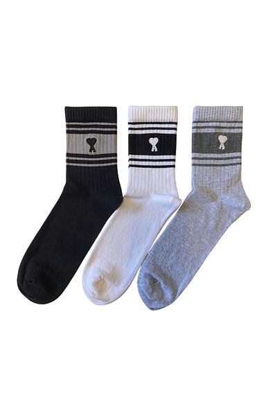 hefox 3 Pairs Men's Ami Embroidered a Heart Pattern Premium Toe Seamless Socks
