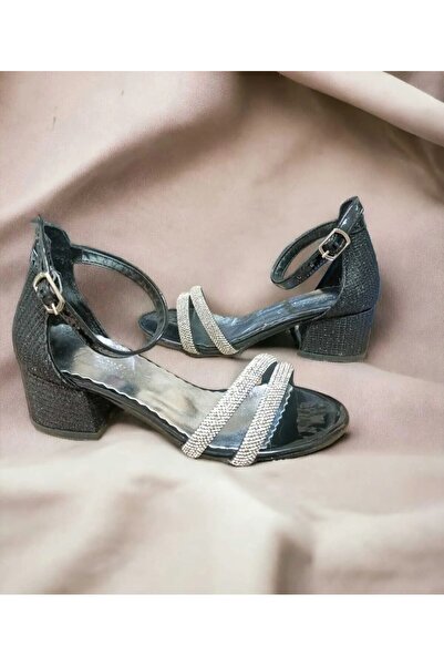 Rose 2 Biyeli Abiye Kız Çocuk Topuklu Ayakkabı Siyah