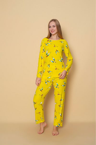 CALİA Set de pijamale cu mânecă lungă din țesătură moale din piele intoarsa imprimata cu decolteu