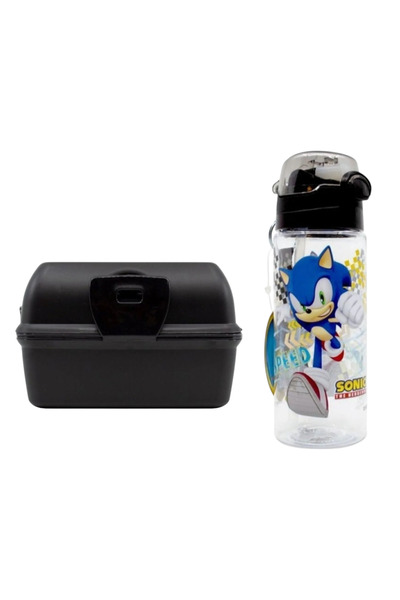 Sonic Black Sonic Licensed 500ml Water Bottle and Four Compartment Nutrition Bowl Set
