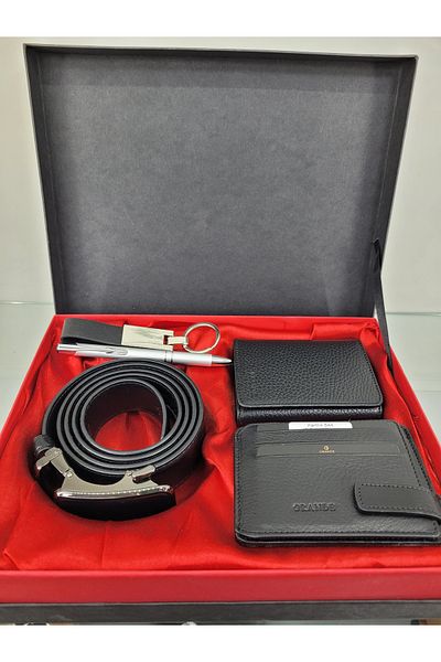 Grande Hky 1414 Genuine Leather Men's Wallet & Card Holder and Mechanical Belt Set