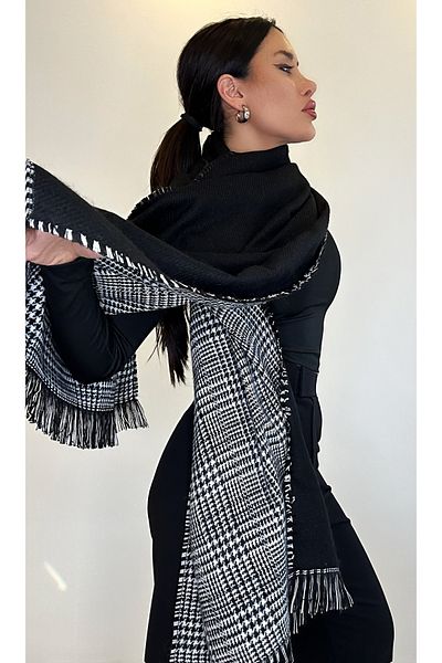 asalya Double-Sided Checked Pattern Winter Thick Shoulder Shawl Scarf