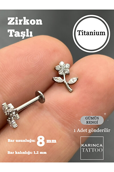 Karınca Piercing Papatya Çiçek Zirkon Taşlı Titanyum Piercing Tragus Küpe Hel...