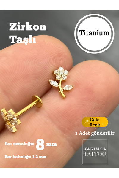Karınca Piercing Papatya Çiçek Zirkon Taşlı Titanyum Piercing Tragus Küpe Hel...