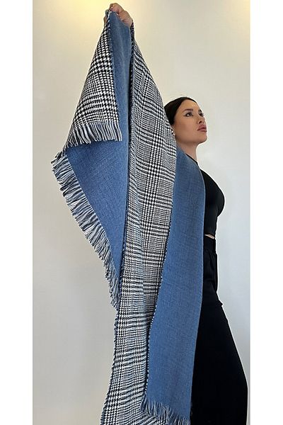 asalya Double-Sided Checked Pattern Thick Winter Wool Shoulder Shawl Scarf