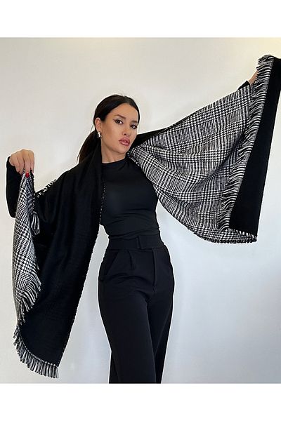 asalya Double-Sided Checked Pattern Winter Thick Shoulder Shawl Scarf