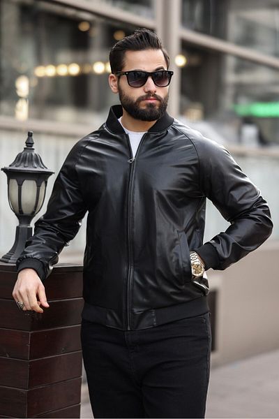 BASEL.CO Δερμάτινο κολεγιακό μπουφάν