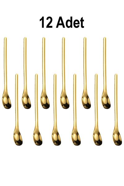 Chavin 304 Steel 12Pcs 15.5cm Gold Coffee Latte Fruit Juice Cocktail Bartender Spoon Cin94
