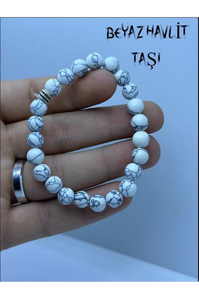 grs oyuncak 8mm Diameter Natural White Howlite Bracelet - 1 Piece