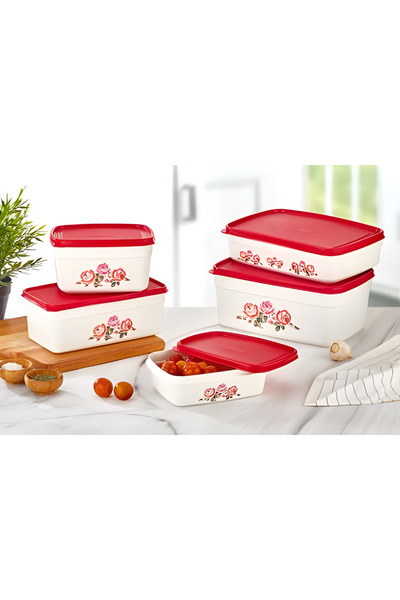 Özmet Özmet 2,5 Lt Dikdörtgen Çiçek Desenli Saklama Kabı