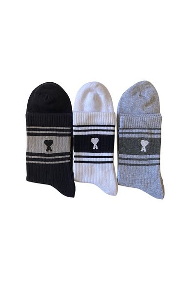 hefox 3 Pairs Men's Ami Embroidered a Heart Pattern Premium Toe Seamless Socks