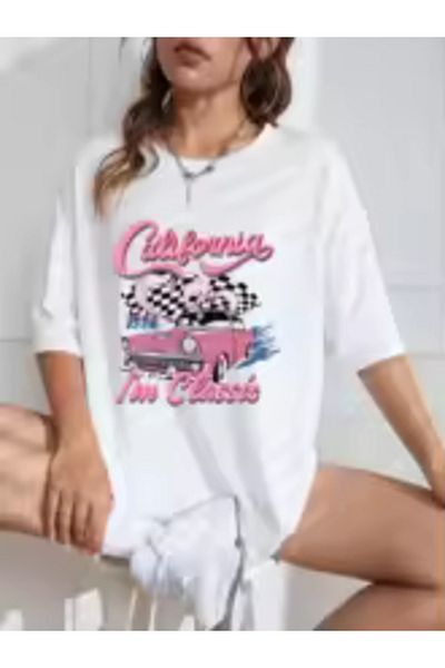 Boi Μπλουζάκι California Clasical Vintage Race Design - Μαύρο και άσπρο βαμβακερό μπλουζάκι μεγάλου μεγέθους