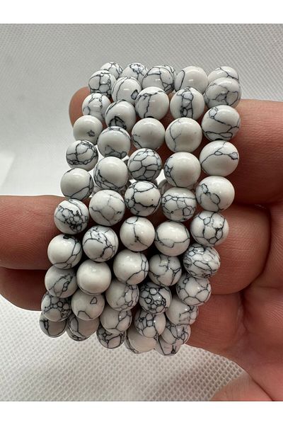 grs oyuncak 8mm Diameter Natural White Howlite Bracelet - 1 Piece