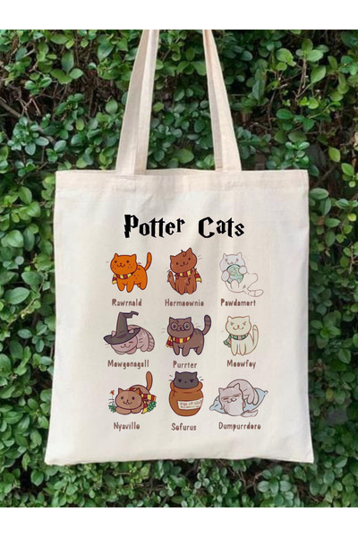 Cemira Kedili Potter Cat Tasarım Ham Bez Tote Bag Çanta, Pinterest Çanta