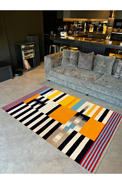 Rugs Modern Halı Emre Koleksiyonu Çok Renkli Şerit Çizgili Desenli Dokuma Tab...