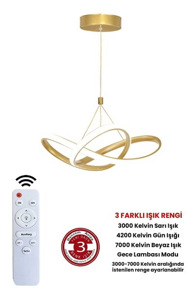 RANSOM 3 Renk Gold Kumandalı Dimmerli 4 Modlu Modern Sarkıt Led Avize
