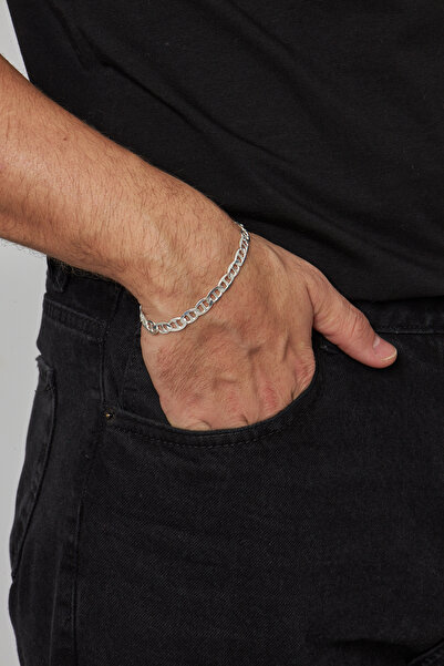 Ventino Silver 6mm Barlı 925 Ayar Gümüş Erkek Zincir Bileklik Veb-5249620