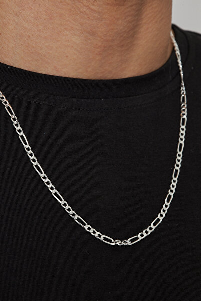 Ventino Silver 4mm Figaro 925 Ayar Gümüş Erkek Zincir Kolye Vek-3024