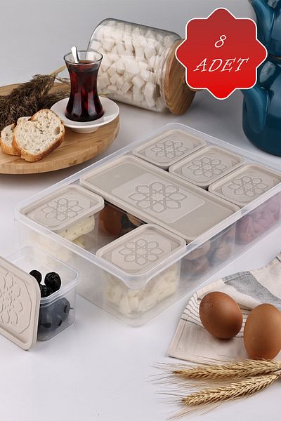 Heredot Mithra Life 8-Piece Breakfast Set with Cream Lid, Storage Container Mit1164