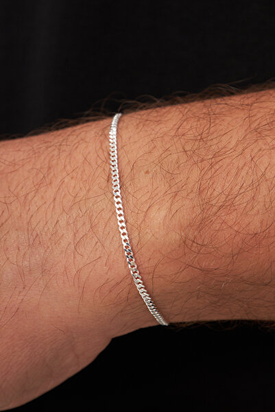 Ventino Silver 2.5mm Gurmet 925 Ayar Gümüş Erkek Zincir Bileklik Veb5248