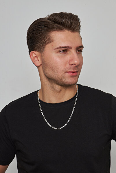 Ventino Silver 4mm Figaro 925 Ayar Gümüş Erkek Zincir Kolye Vek-3024