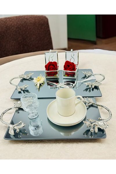 CyzHome Flame Silver Promise Engagement Tray and Girl Promise Tray